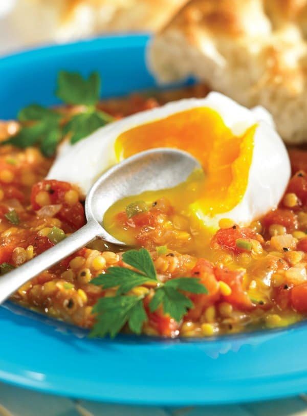 Poached Eggs on Spicy Lentils Recipe The Flying Couponer