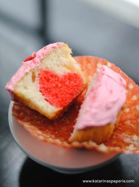 Valentine's Day Cupcake Recipes. Surprise heart.