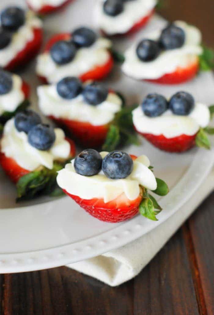 4th of July Recipes. Red-White-and-Blue-Strawberry-Cheesecake-Bites.