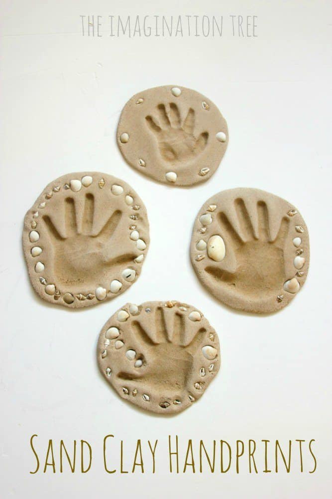 Sand clay handprint keepsakes craft. Roundup The Flying Couponer.